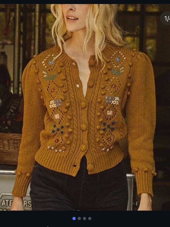 Doen Sweaters - DÔEN Forget Me Not Cardigan Small Mustard Embroidered Organic Cotton